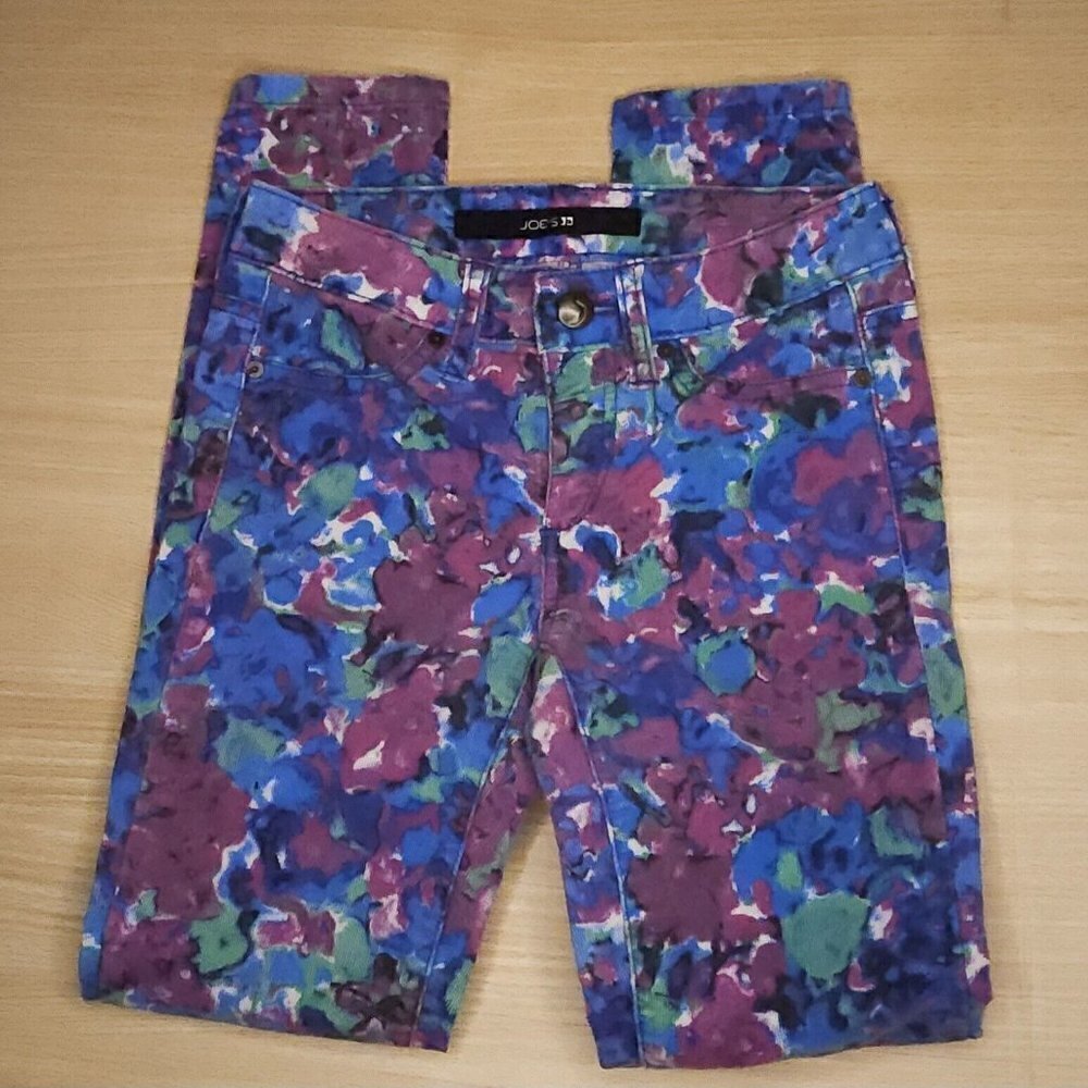 Joe's Girls Blue Green Floral Corduroy Skinny Pants 10